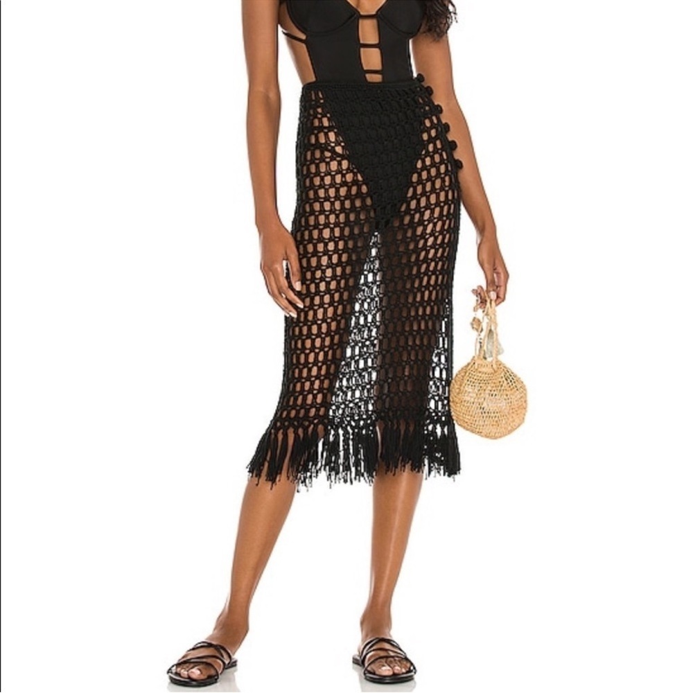 Revolve Superdown Black Crochet Midi Skirt Fringe